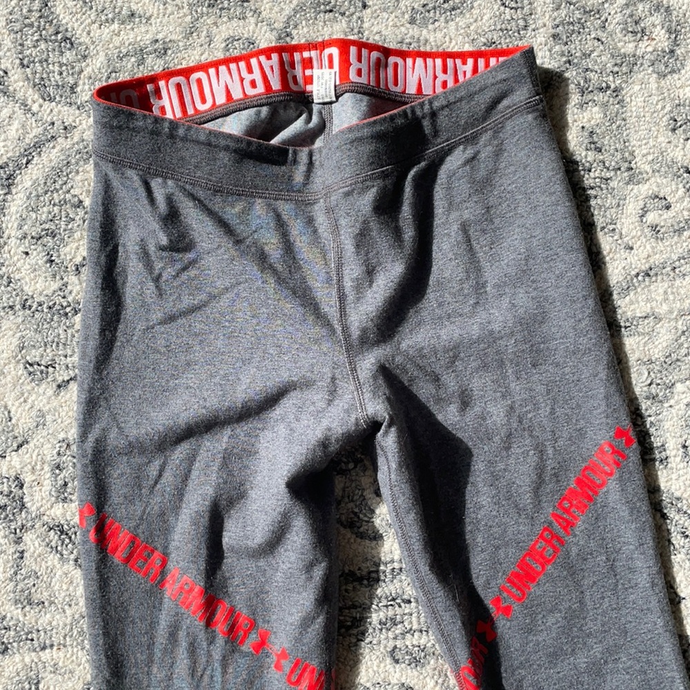 Under Armor, Low Rise, Leggings, Orange and Grey, Size Small